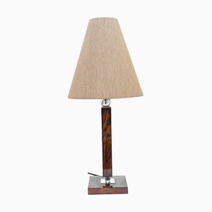 Art Deco Table Lamp in Walnut and Fabric Shade, Vienna, 1920s