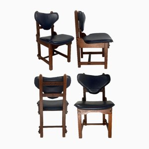 SBrutalist Oak and Leather Dining Chairs, 1960s, Set of 4