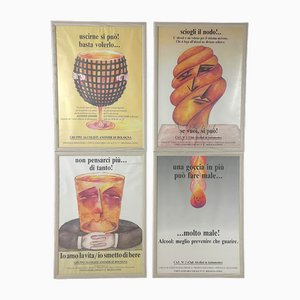 Afiches originales de Alcohólicos Anónimos de Ennio Tamburi, Bolonia, Italia, años 80. Juego de 4