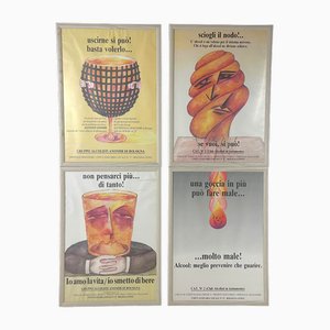 Poster originali di Alcolisti Anonimi di Ennio Tamburi, Bologna, Italia, anni '80, set di 4