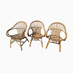 Fauteuils en Rotin, 1970s, Set de 3