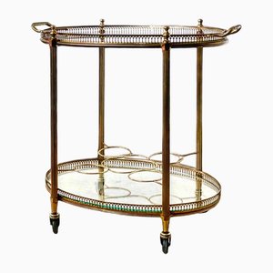 French Bar Cart with Tray in Brass and Glass from Maison Baguès, 1950s
