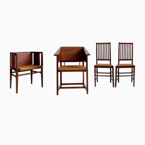 Chaises Vienna Secession en Chêne et Rotin par H. Vollmer et W. Schmidt pour Prag-Rudniker Korbfabrikation, 1902, Set de 4