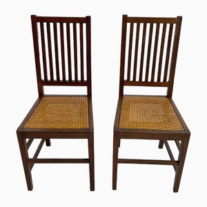 Oak and Cane Dining Chairs by Hans Vollmer for Prag-Rudniker Wickerwork, 1902, Set of 2