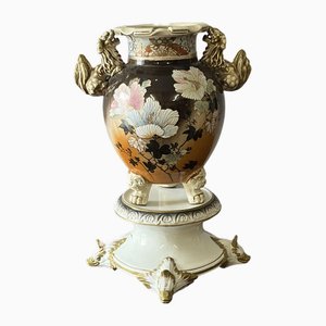 Large Satsuma Dogs of Fo Vase on Stand