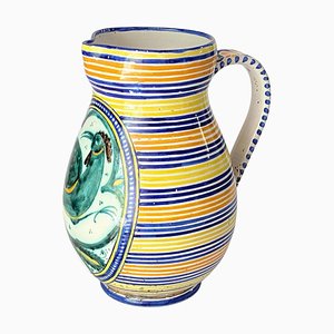 Ceramic Jug or Pitcher with White Bue Yellow Color Gubbio, Italy, 1960s