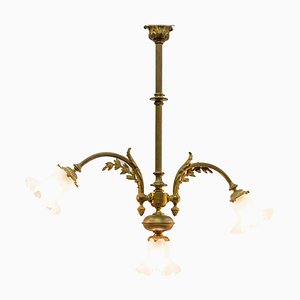 French Napoleon III Pendant Light in Glass & Bronze, 1890s