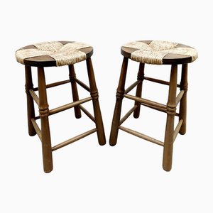 Set of Vintage French Brutalist Wabi Sabi Rope Stools, 1950s
