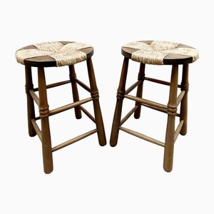 Vintage French Brutalist Wabi Sabi Rope Stools, 1950s, Set of 2