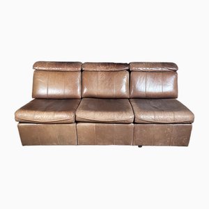 Mid-Century Modular Sofa in Dark Brown Leather, Set of 3