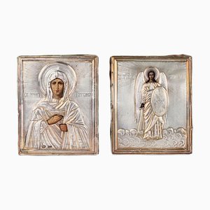 Russian Saint Tatiana and Archangel Michael Icons in Silver, 1890s, Set of 2