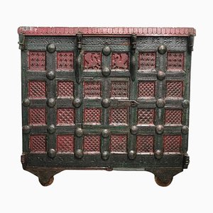 Asian Ornate Craved Wood Damchiya Dowry Box, 1960s