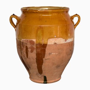 Französischer Konfit Topf aus glasierter Keramik, 1800er