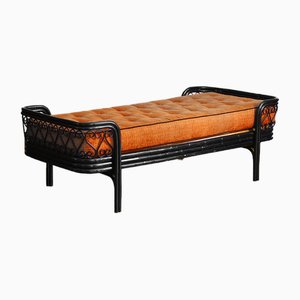 Daybed in Black Enamel Bamboo with Pillow, 1980s