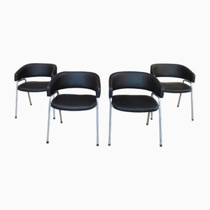 Tubular Chairs Model Ap 22 with Black Leather by Hein Salomonson & Theo Tempelman for Ap Originals Holland, 1960s, Set of 4