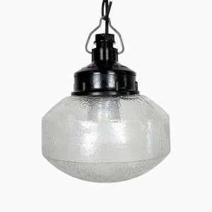 Industrial Bakelite Pendant Light with Frosted Glass, 1970s