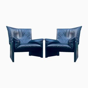 Palmaria Armchair in Original Black Leather by Vico Magistretti for Cassina, Set of 2