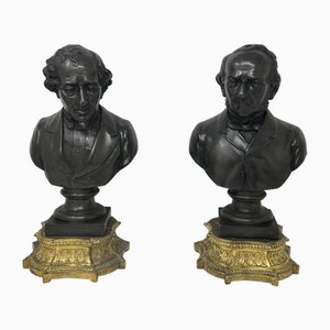 Antike bronzierte Ormolu Büsten William Ewart Gladstone Benjamin Disraeli 19Ct, 2er Set
