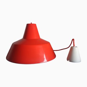 Orange emaillierte Werkstatt Deckenlampe von Louis Poulsen
