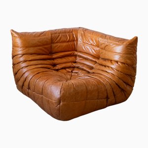 Vintage Togo Corner Seat in Pine and Leather by Michel Ducaroy for Ligne Roset