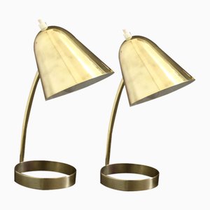 Adjustable Brass Table Lamps by Jacques Biny for Luminalité, 1950s, Set of 2