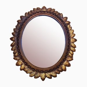 Mid-Century French Oval Mirror in Gold Flower Frame, 1960s