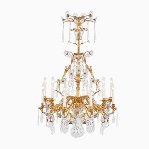 Antique French Golden Chandelier with Crystals