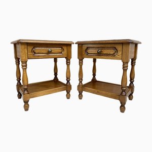 20th Century Spanish Nightstands with One Drawer and Iron Hardware and One Open Shelf, 1950s, Set of 2