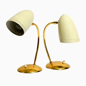 Mid-Century Modern German Brass Table Lamps with Metal Shades, 1950s, Set of 2