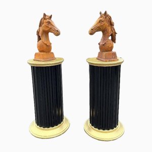 Large Horse Head Statues in Cast Iron, Set of 2