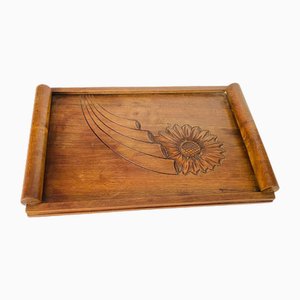 Art Deco Brown Tray in Wood, France, 1940s