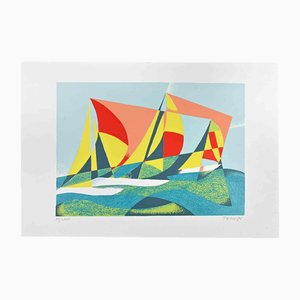 Osvaldo Peruzzi, Seascape + Sails, Lithograph, 1988