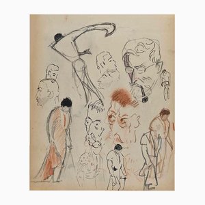 Norbert Meyre, The Figures Sketches, Bleistift- und Tuschezeichnung, Mitte des 20. Jahrhunderts