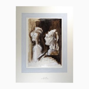 Paul Conte, Le Marbre Amoureux, Encre et Tempera, Milieu du 20e siècle