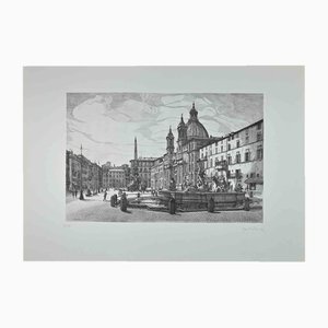 Giuseppe Malandrino, View of Piazza Navona, Eau-forte, 1970s