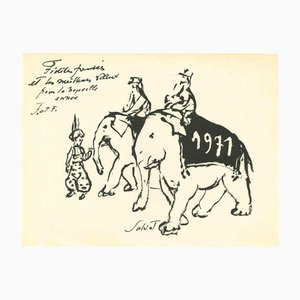 Francois Salvat, The Elephant Riders, Marker Drawing, 1971