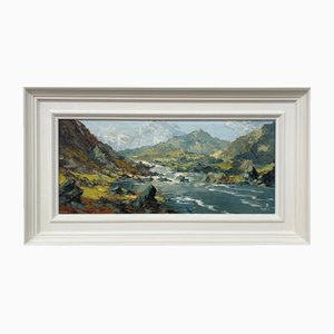 Charles Wyatt Warren, Impasto River Mountain Scene in Wales, Mid-20th Century, Oil Painting, Framed