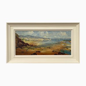Charles Wyatt Warren, Impasto Coastal Harbour Scene with Mountains in Wales, Mitte 20. Jh., Öl, gerahmt