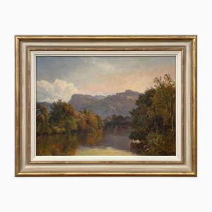 Alfred De Breanski Snr, Tree-Lined River Landscape in the Scottish Highlands, 19th Century, Oil Painting, Framed