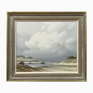 Pierre de Clausade, Seascape with Boats, 1972, Oil on Canvas, Framed