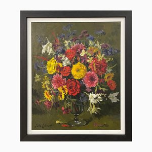 John Whitlock Codner RWA, Still Life Flowers in Glass Vase, Oil Painting, 1977, Framed