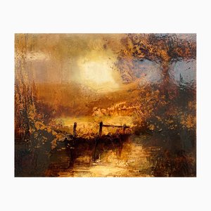 Colin Halliday, paisaje de río de otoño inglés, pintura al óleo original, 2011