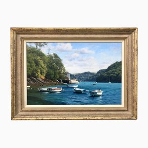 Peter Symonds, Boats on River Yealm, Devon England, 2003, Oil Painting, Framed