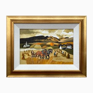 Desmond Kinney, Landscape of Horses in Cornfield in Warm Colours, 1995, Painting, Framed