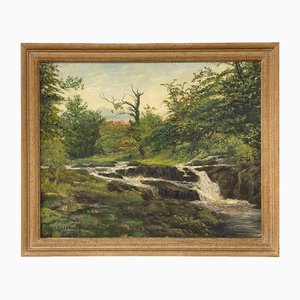 Tobias Everet Spence, paisaje de bosque fluvial, siglo XX, pintura al óleo, enmarcado