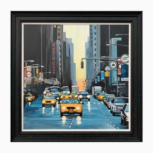 Angela Wakefield, Radio City New York NYC Sunset, 2020, Paint on Canvas, Incorniciato