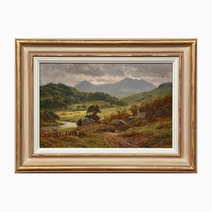 Robert Gallon, Welsh Hamlet with Snowdon in the Distance, 19th Century, Oil, Framed