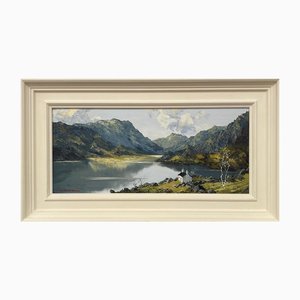 Charles Wyatt Warren, Impasto River Mountain Scene en Gales, de mediados del siglo XX, óleo, enmarcado