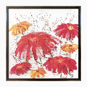 Angela Wakefield, Abstract Red & Pink Flowers on a White Background, 2006, Acrylic on Canvas, Framed