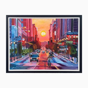 Angela Wakefield, Sunset at Washington Avenue Historic District, 2021, Paint on Canvas, Incorniciato